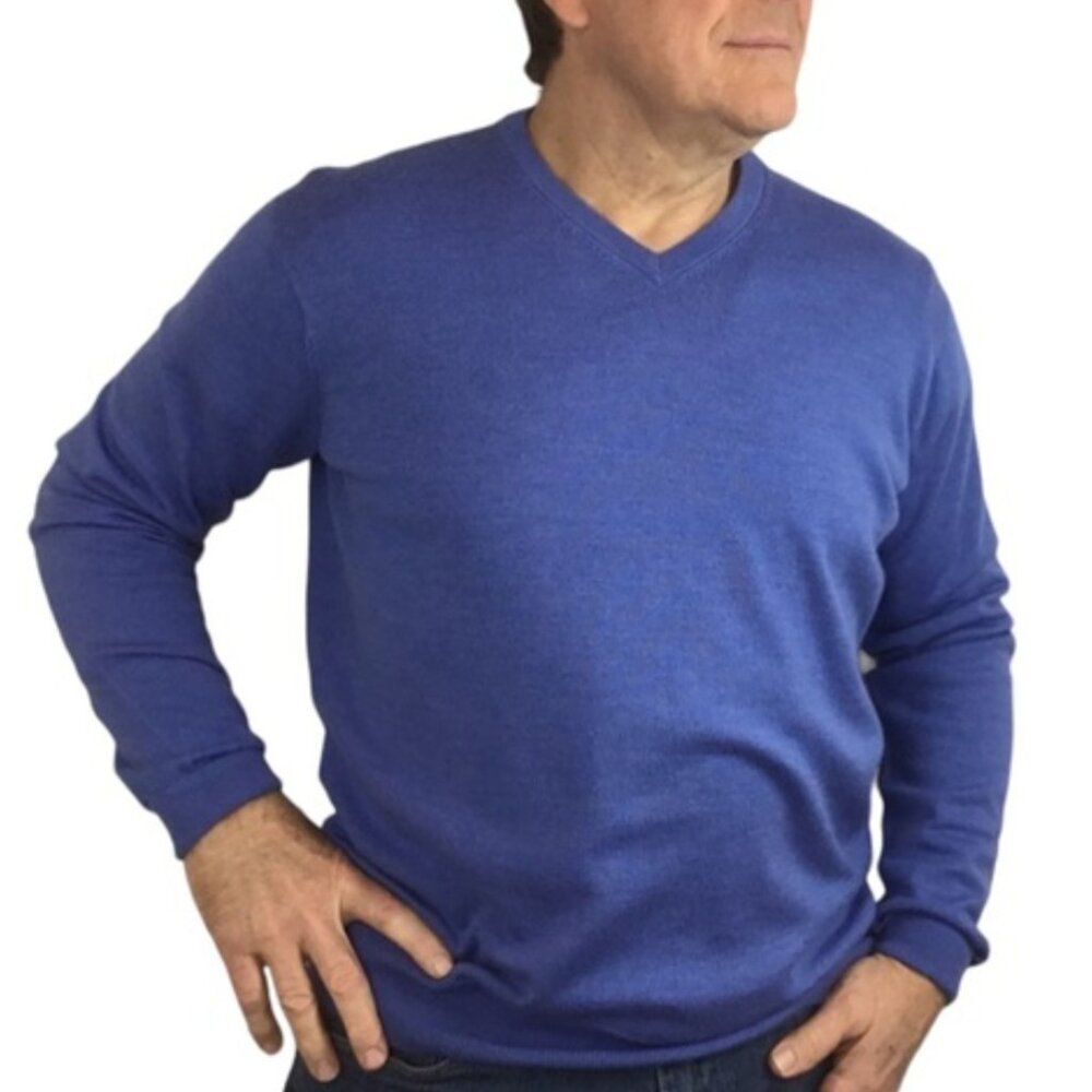 Peter Millar Blue Silk Cotton Cashmere V-Neck Pullover Lightweight Sweater XXL